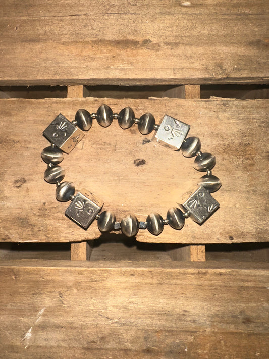 Stretchy Pearl Bracelet with Barrels