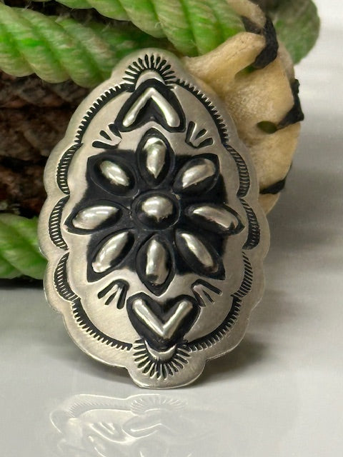 Sterling Silver Adjustable Concho Ring by Leander Tahe