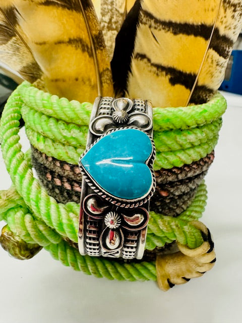 Navajo Kingman Heart Cuff